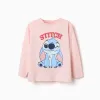 Long sleeve cotton T-shirt with Stitch print for girls, light pink