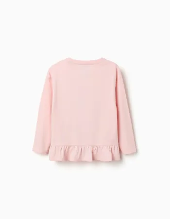 Long sleeve cotton T-shirt with Stitch print for girls, light pink