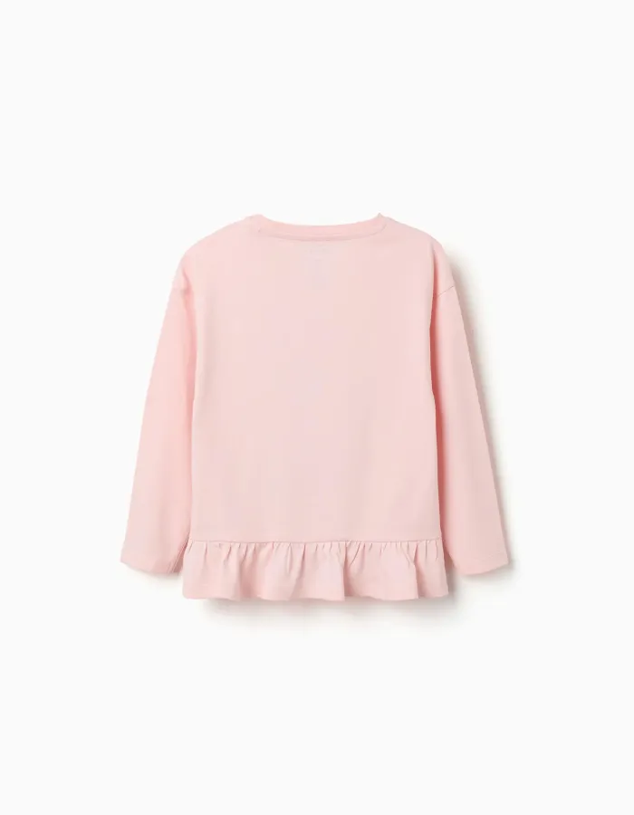 Long sleeve cotton T-shirt with Stitch print for girls, light pink