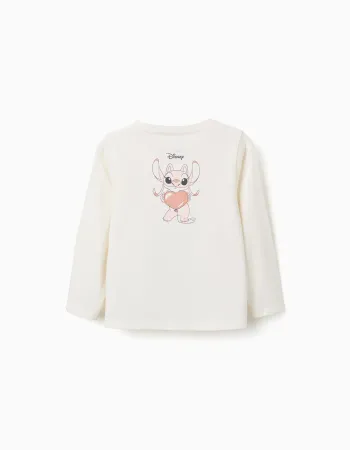 Long sleeve cotton T-shirt with Stitch is Cute print for girls, white