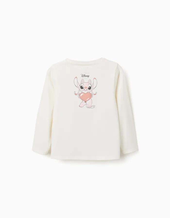 Long sleeve cotton T-shirt with Stitch is Cute print for girls, white
