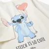 Long sleeve cotton T-shirt with Stitch is Cute print for girls, white
