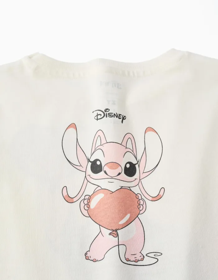 Long sleeve cotton T-shirt with Stitch is Cute print for girls, white