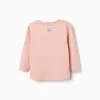 Long sleeve cotton T-shirt with Stitch Vibes print for girls, light pink