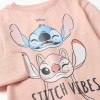 Long sleeve cotton T-shirt with Stitch Vibes print for girls, light pink