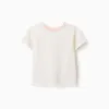 Cotton T-shirt with embroidered collar for girls, light beige/pink
