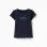 Cotton T-shirt with print and ruffled hem for girls, navy blue