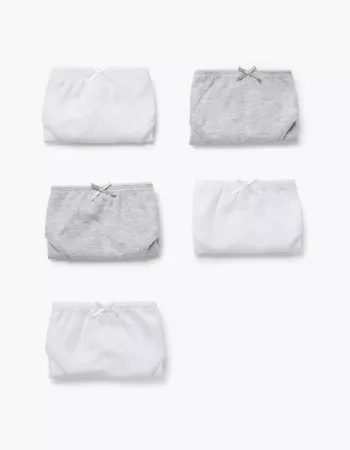 Pack of 5 Cotton Briefs Solid colours for Girls, White/Grey