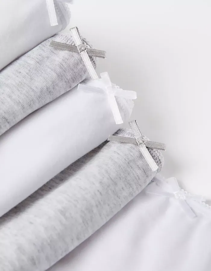 Pack of 5 Cotton Briefs Solid colours for Girls, White/Grey