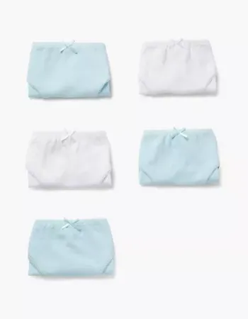 Pack of 5 Briefs for Girls 'Solid' White/blue