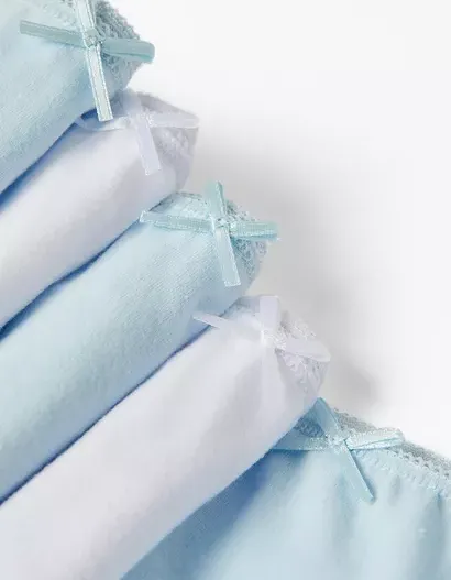 Pack of 5 Briefs for Girls 'Solid' White/blue