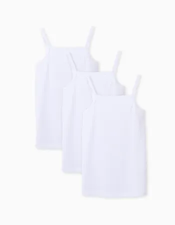 Pack of 3 Cotton Strappy Vest Tops for Girls, White