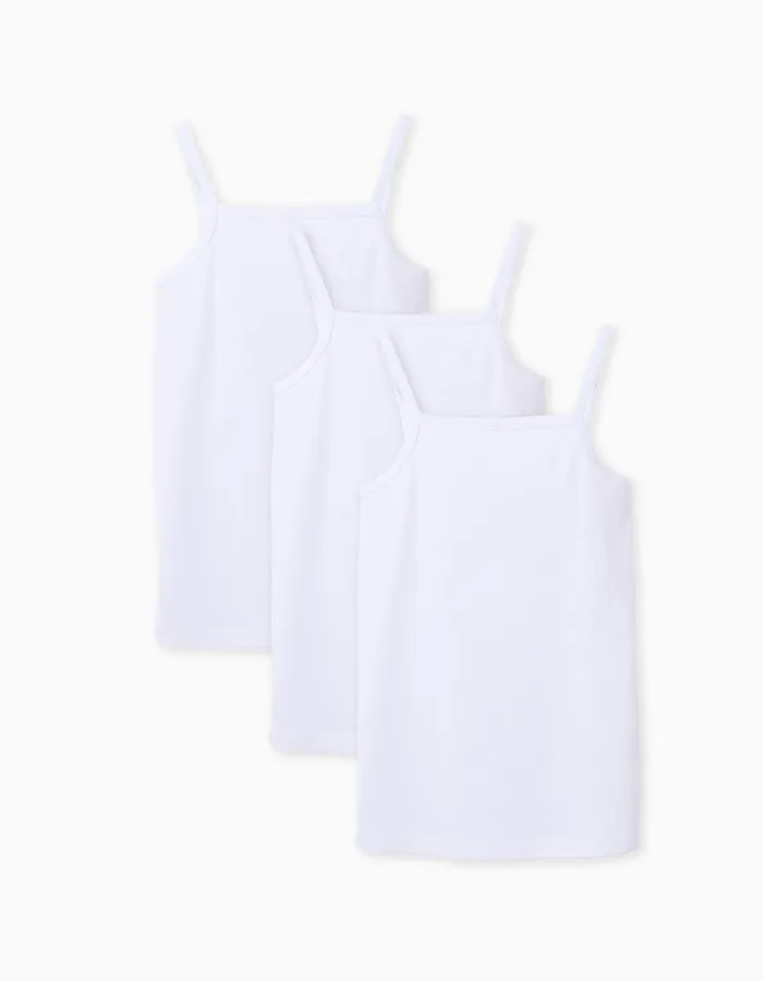 Pack of 3 Cotton Strappy Vest Tops for Girls, White