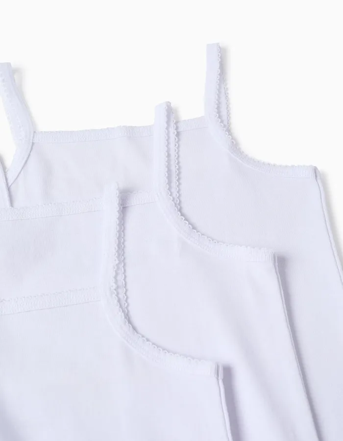 Pack of 3 Cotton Strappy Vest Tops for Girls, White