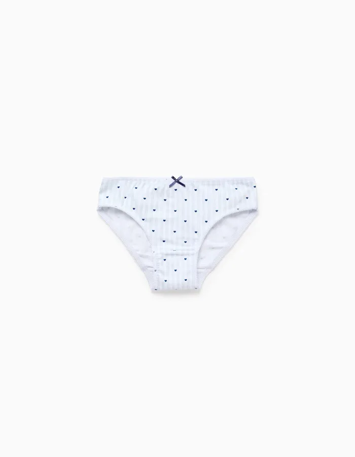 Pack of 5 Briefs for Girls 'Stripes & Hearts', White/Blue