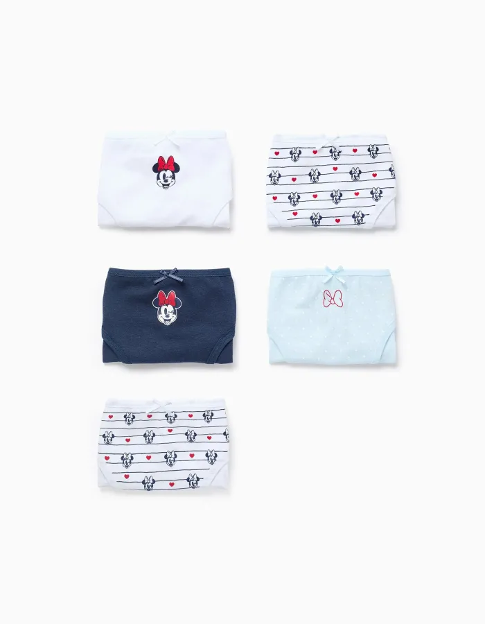 Pack of 5 knickers for Girls 'Minnie', White/Blue