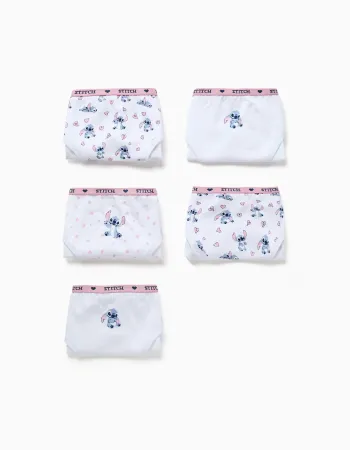 Pack of 5 cotton briefs with Stitch prints for girls, white