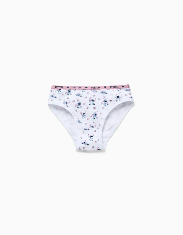 Pack of 5 cotton briefs with Stitch prints for girls, white