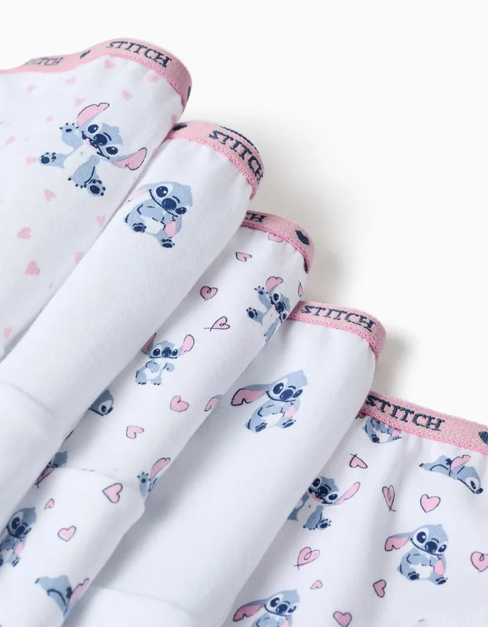 Pack of 5 cotton briefs with Stitch prints for girls, white