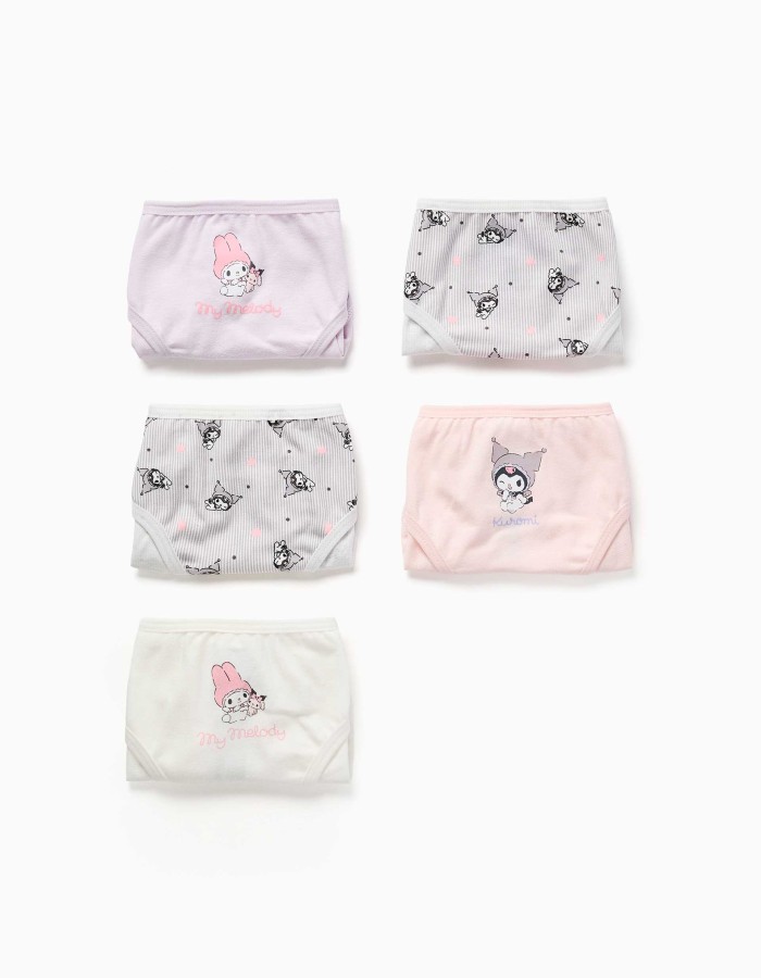Pack of 5 cotton briefs with Kuromi prints for girls, multicolour