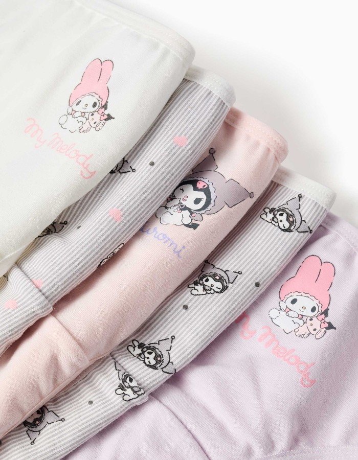Pack of 5 cotton briefs with Kuromi prints for girls, multicolour