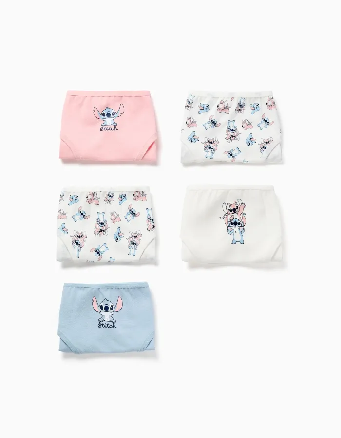 Pack of 5 cotton briefs with Stitch prints for girls, multicolour