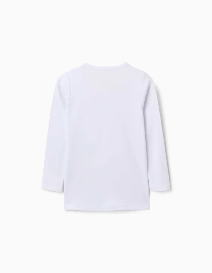 Pack of 3 long sleeve brushed cotton undershirts for girls, white