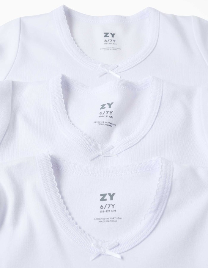 Pack of 3 long sleeve brushed cotton undershirts for girls, white
