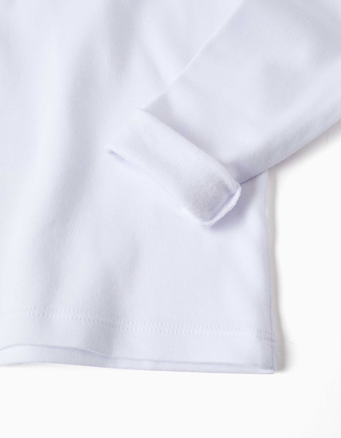 Pack of 3 long sleeve brushed cotton undershirts for girls, white