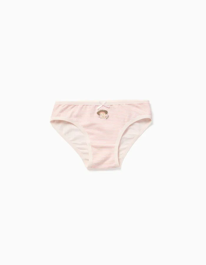 Pack of 5 cotton briefs with Jessie prints for girls, white/pink/blue