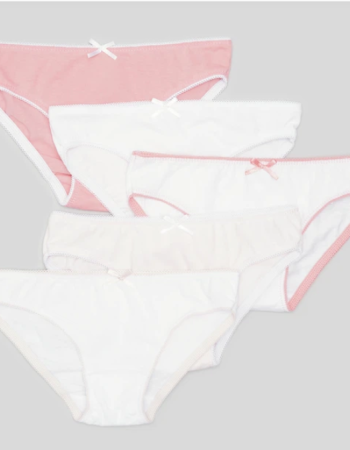 Pack of 5 Briefs for Girls 'Solid' Pink/White