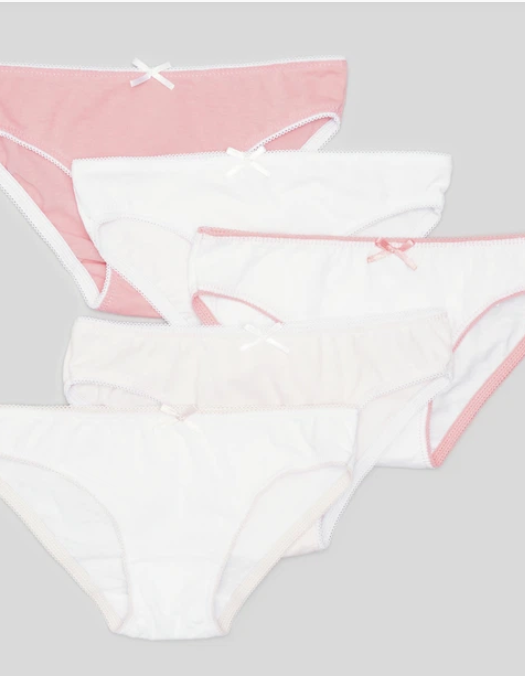 Pack of 5 Briefs for Girls 'Solid' Pink/White