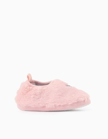 Plush slippers with Stitch embroidery for girls, light pink