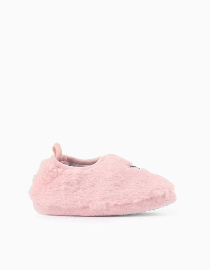 Plush slippers with Stitch embroidery for girls, light pink