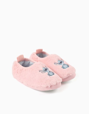 Plush slippers with Stitch embroidery for girls, light pink