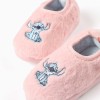 Plush slippers with Stitch embroidery for girls, light pink
