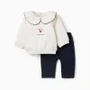 Brushed sweatshirt and joggers set for newborn girls, white/navy blue