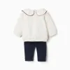 Brushed sweatshirt and joggers set for newborn girls, white/navy blue