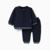 Brushed jogging set with stripes for newborn boys, navy blue