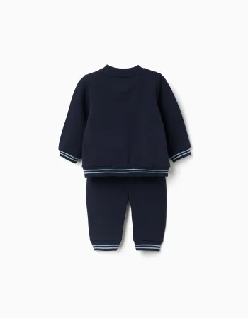 Brushed jogging set with stripes for newborn boys, navy blue