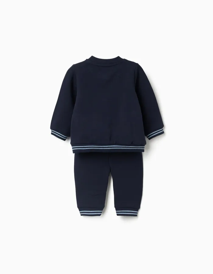 Brushed jogging set with stripes for newborn boys, navy blue
