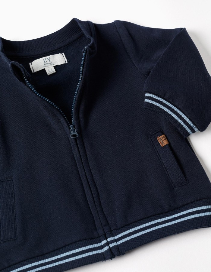 Brushed jogging set with stripes for newborn boys, navy blue