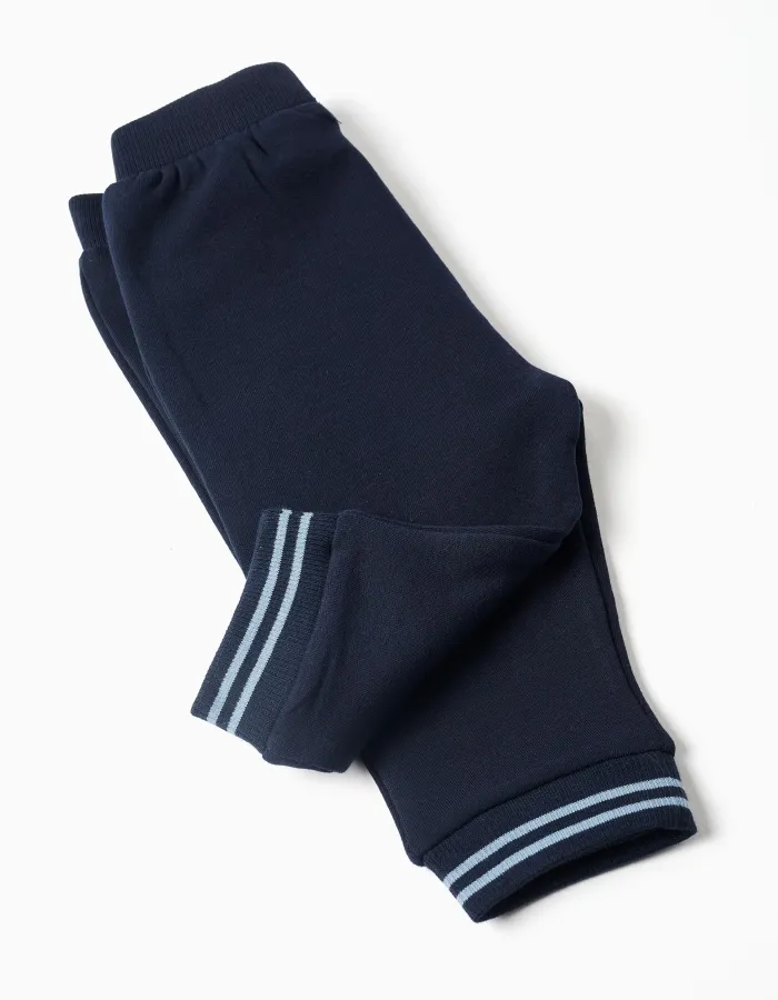 Brushed jogging set with stripes for newborn boys, navy blue