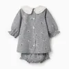 Cotton gingham dress with floral print for newborn girls, white/navy blue