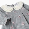 Cotton gingham dress with floral print for newborn girls, white/navy blue