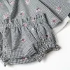 Cotton gingham dress with floral print for newborn girls, white/navy blue