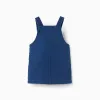 Denim pinafore dress with ruffles for newborn girls, blue