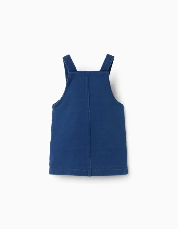 Denim pinafore dress with ruffles for newborn girls, blue