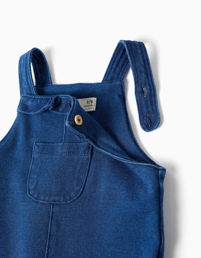 Denim pinafore dress with ruffles for newborn girls, blue