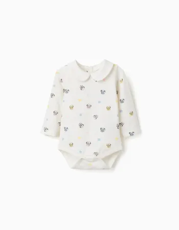 Long sleeve bodysuit with Minnie motif for newborn girls, white
